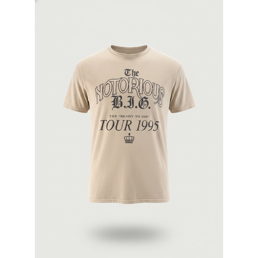 The Notorious BIG Ready to Die Tour 1995 Graphic Tee Tan Mens Medium